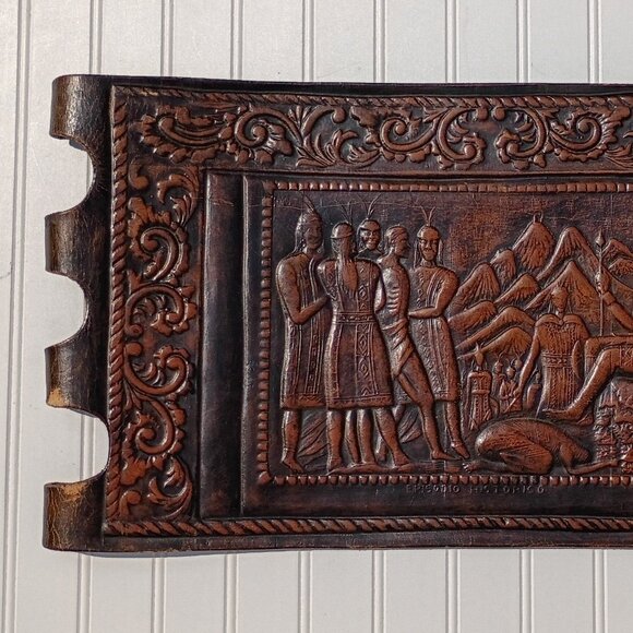 Angel Pazmino Tooled Leather Chair Seat Replacement Part Episodio Historico Vtg - Picture 3 of 16